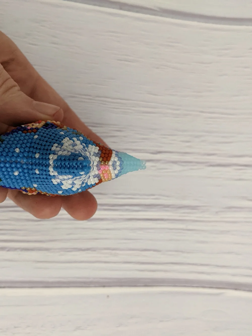 Handmade Blue Beaded Star Holiday Ornament - Cute Bunny Design